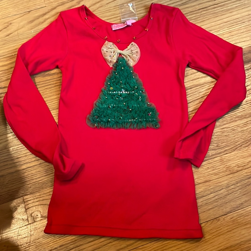 NWT- Haven Girl shirt- size large/14-red with Christmas tree-holidays!!